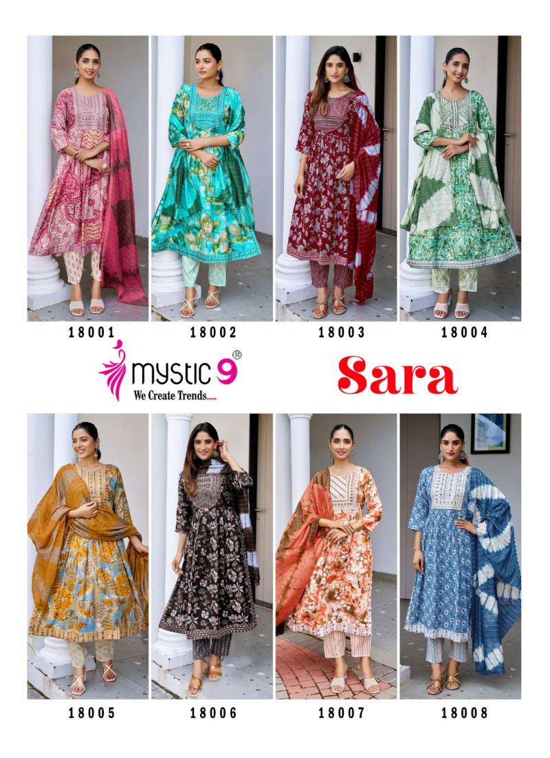 Mystic9 Sara Vol 18 Rayon Nyra Cut Kurti Pant With Dupatta