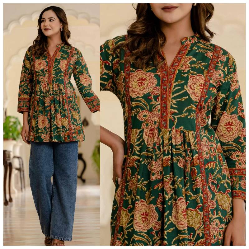 Naisha K 321 Cotton Border Patty Short Tops Casual Wear Collection