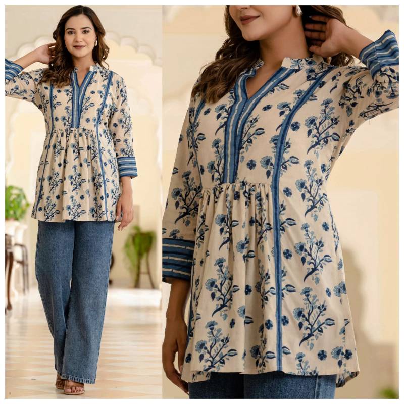 Naisha K 321 Cotton Border Patty Short Tops Casual Wear Collection