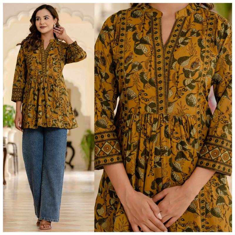 Naisha K 321 Cotton Border Patty Short Tops Casual Wear Collection