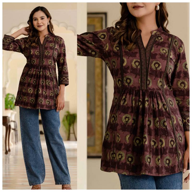 Naisha K 321 Cotton Border Patty Short Tops Casual Wear Collection