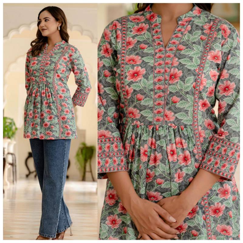 Naisha K 321 Cotton Border Patty Short Tops Casual Wear Collection