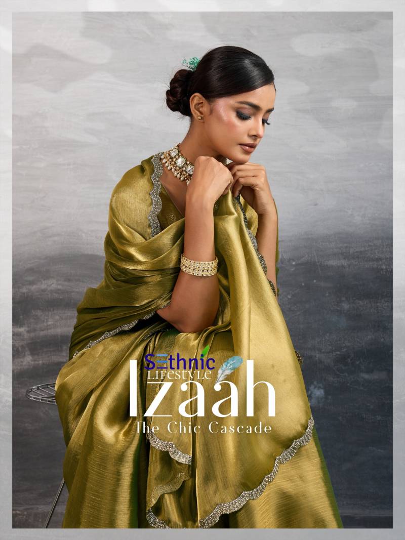 Sethnic Izaah Burberry Chiffon Gold Shine Festival Wear Saree