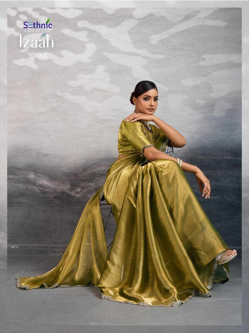 Sethnic Izaah Burberry Chiffon Gold Shine Festival Wear Saree