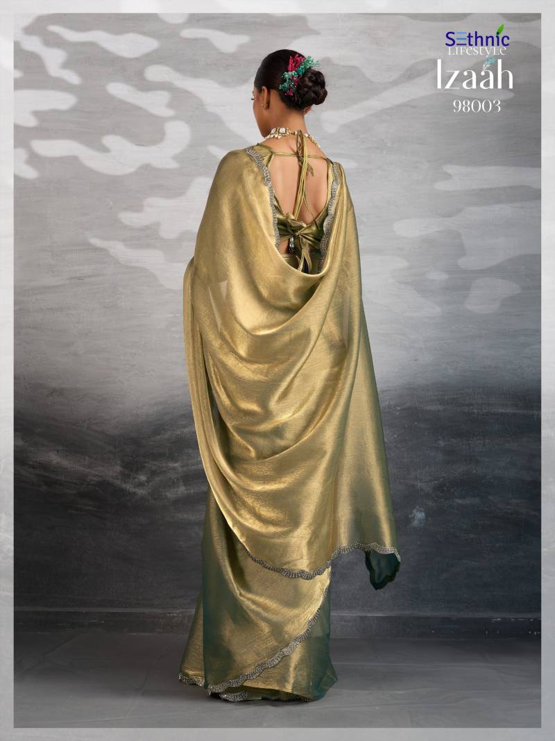 Sethnic Izaah Burberry Chiffon Gold Shine Festival Wear Saree