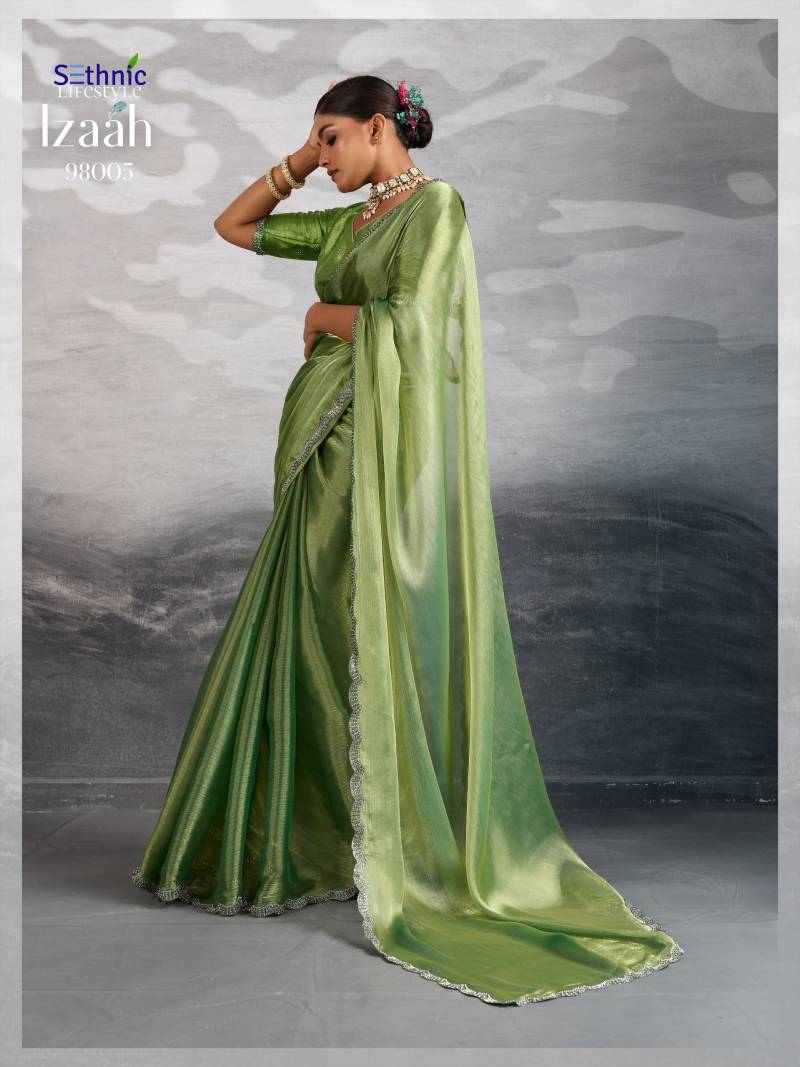 Sethnic Izaah Burberry Chiffon Gold Shine Festival Wear Saree