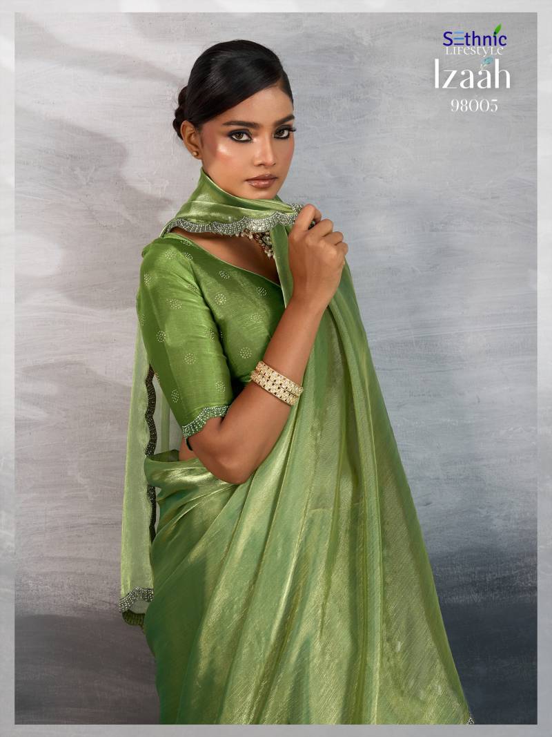 Sethnic Izaah Burberry Chiffon Gold Shine Festival Wear Saree