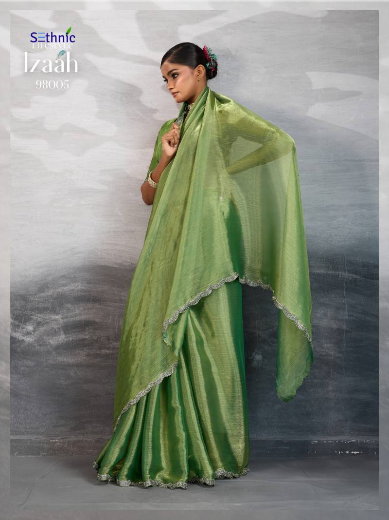 Sethnic Izaah Burberry Chiffon Gold Shine Festival Wear Saree