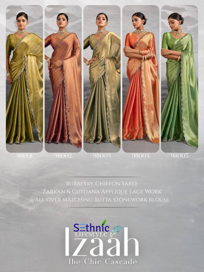 Sethnic Izaah Burberry Chiffon Gold Shine Festival Wear Saree