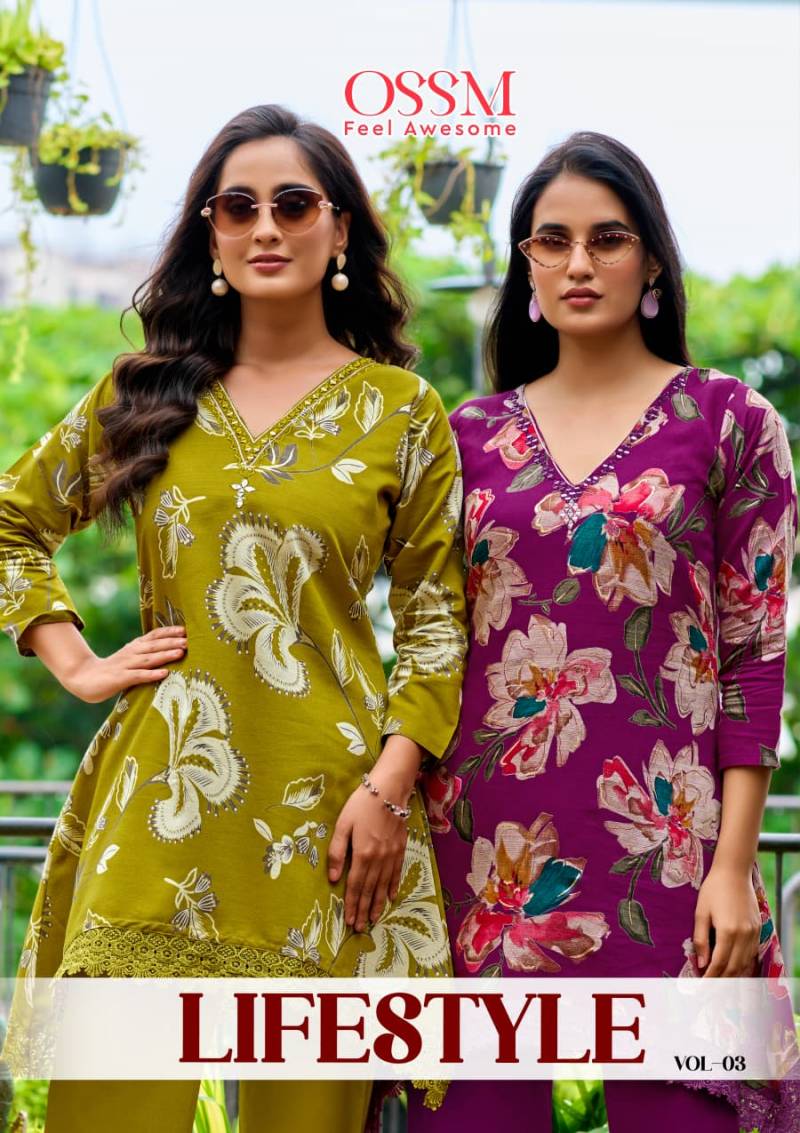 Ossm Lifestyle Vol 3 Vetican Silk Print Mirror Work Kurti Pant