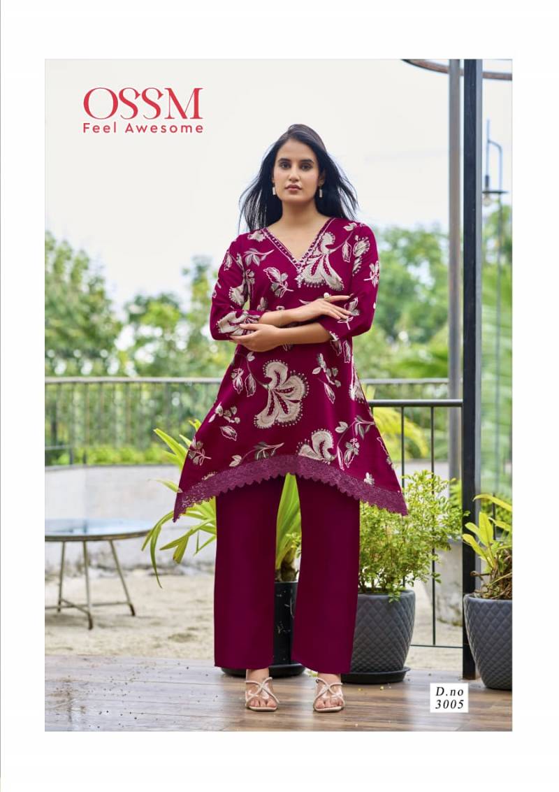 Ossm Lifestyle Vol 3 Vetican Silk Print Mirror Work Kurti Pant