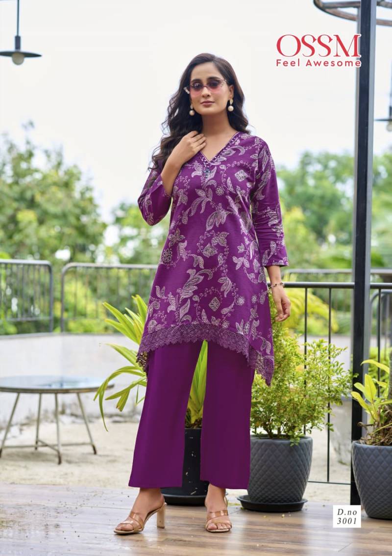 Ossm Lifestyle Vol 3 Vetican Silk Print Mirror Work Kurti Pant