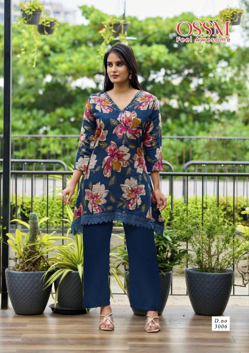 Ossm Lifestyle Vol 3 Vetican Silk Print Mirror Work Kurti Pant