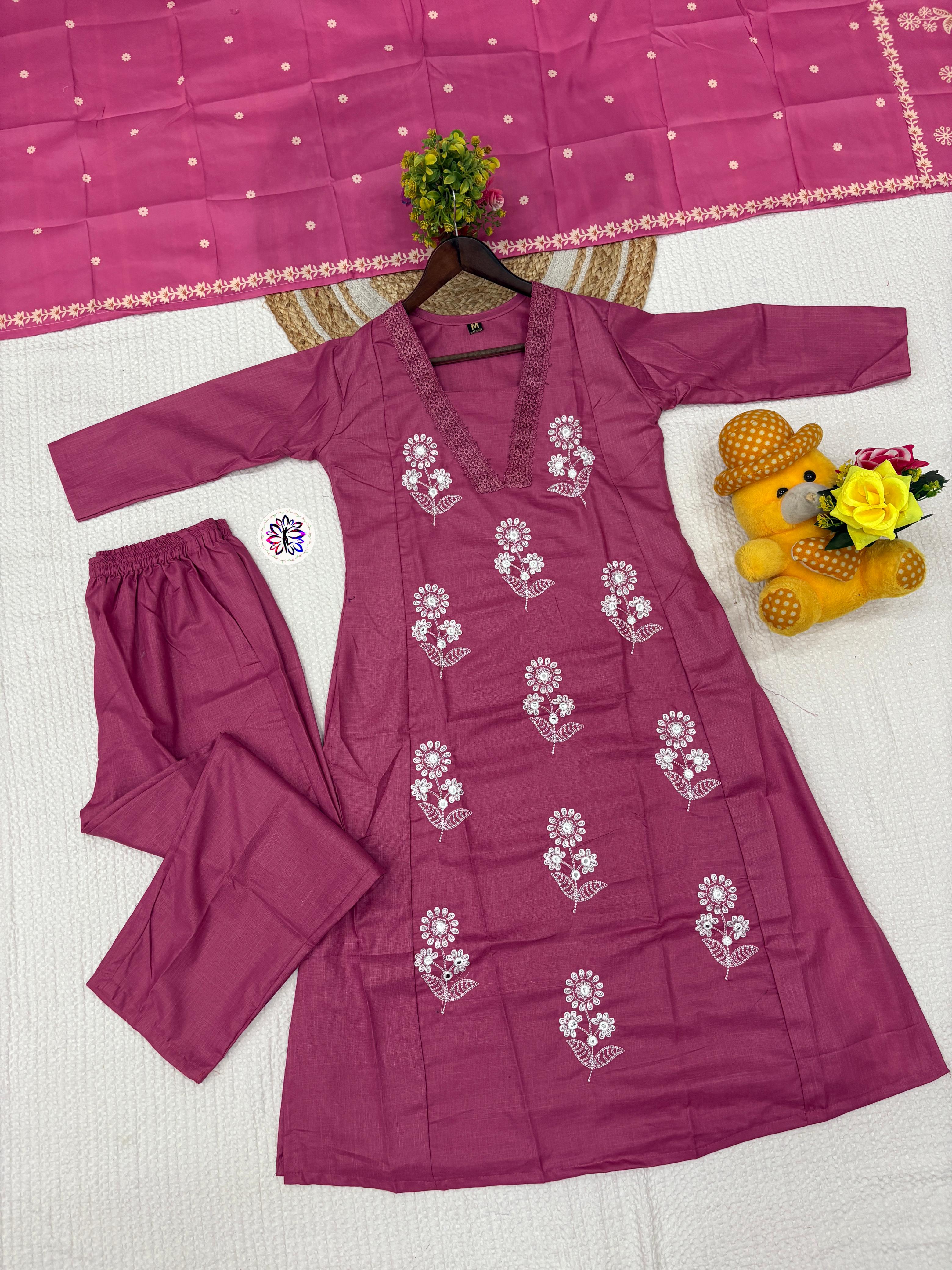 Lekha KL 4082 Cotton Embroidery Kurti Bottom With Dupatta