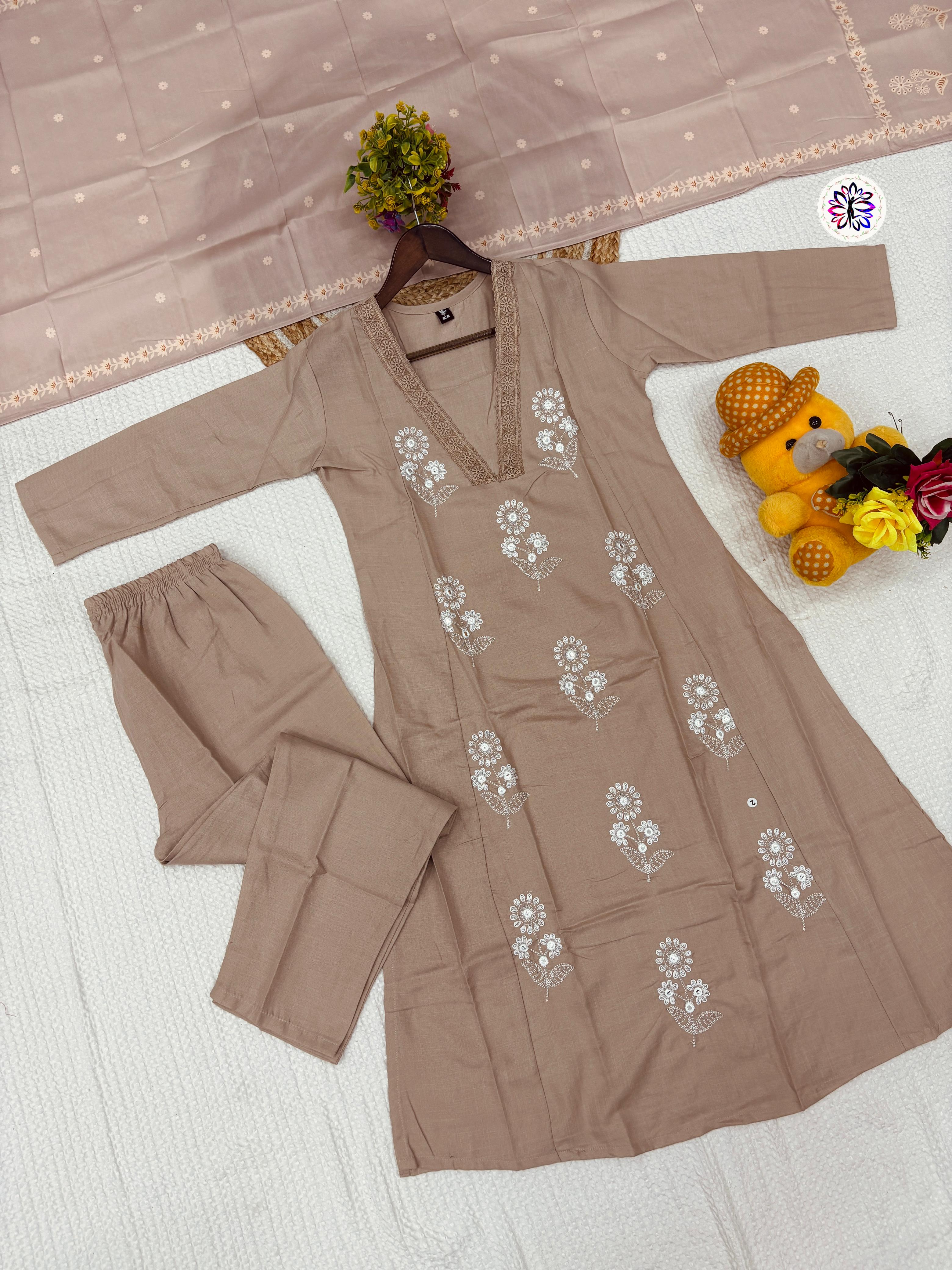 Lekha KL 4082 Cotton Embroidery Kurti Bottom With Dupatta