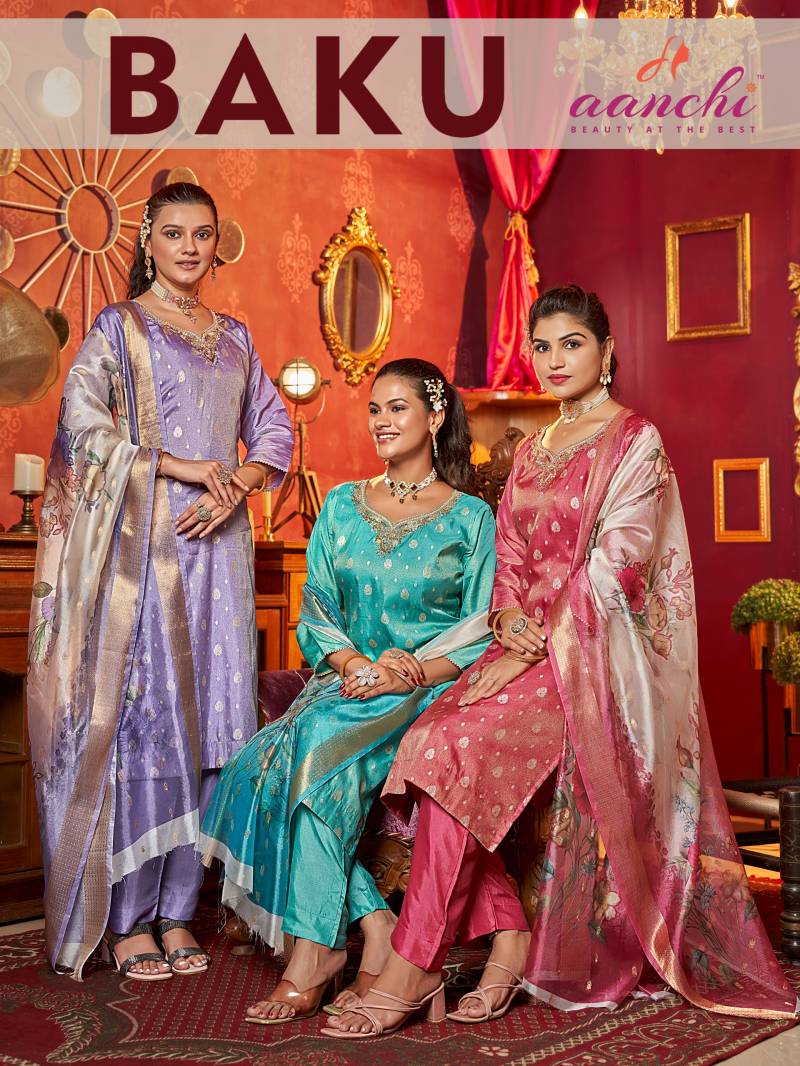 Aanchi Baku Tussar Butti Kurti Pant And Dupatta Collection