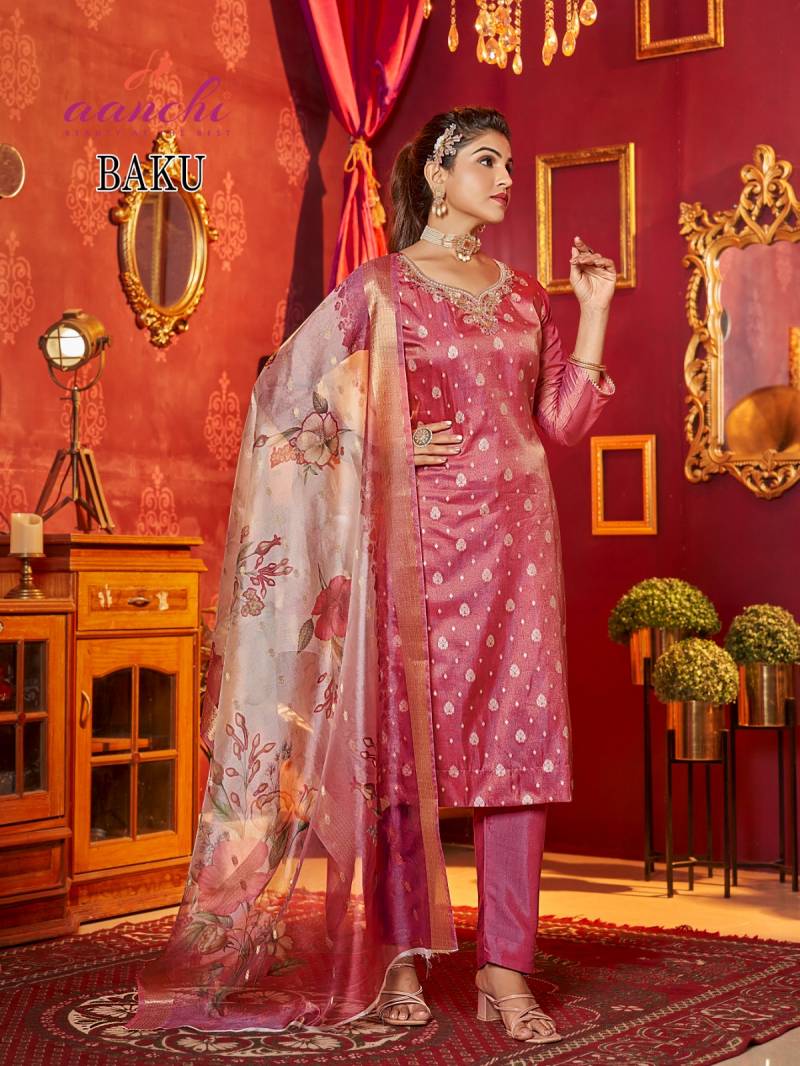 Aanchi Baku Tussar Butti Kurti Pant And Dupatta Collection