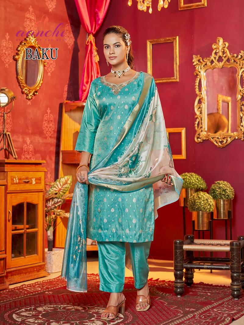 Aanchi Baku Tussar Butti Kurti Pant And Dupatta Collection