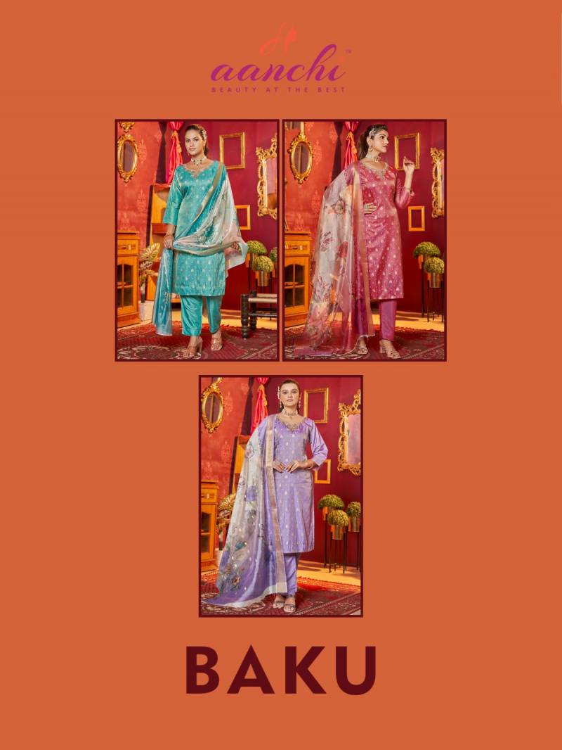 Aanchi Baku Tussar Butti Kurti Pant And Dupatta Collection