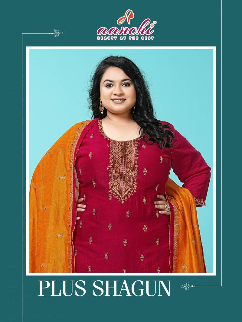Aanchi Plus Shagun Vichitra Silk Kurti Pant And Dupatta Collection