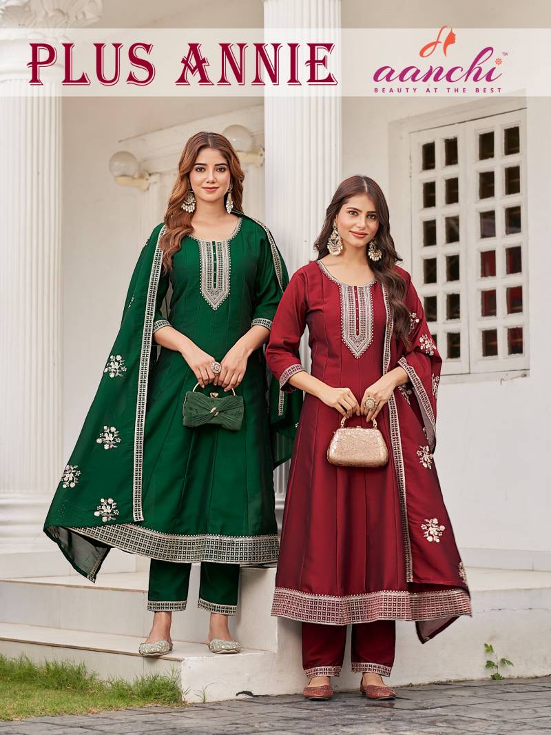Aanchi Plus Annie Crystal Silk Kurti Pant And Dupatta Collection