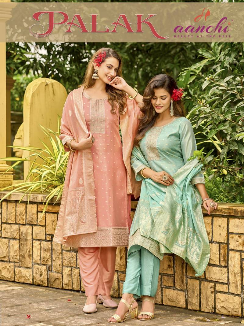 Aanchi Palak Three Pieces Set Pure Tissue Butti Kurti Pant Dupatta