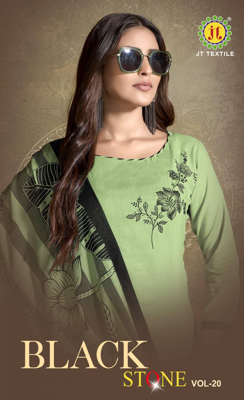 Jt Black Stone Vol 20 Rayon Embroidery Work Dress Material
