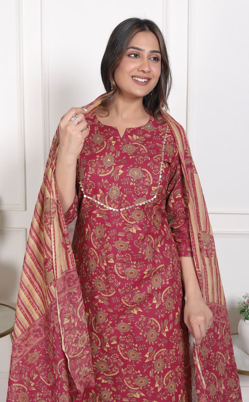 Saina Vol 1 Cambric Cotton Printed Work Kurti Pant And Dupatta