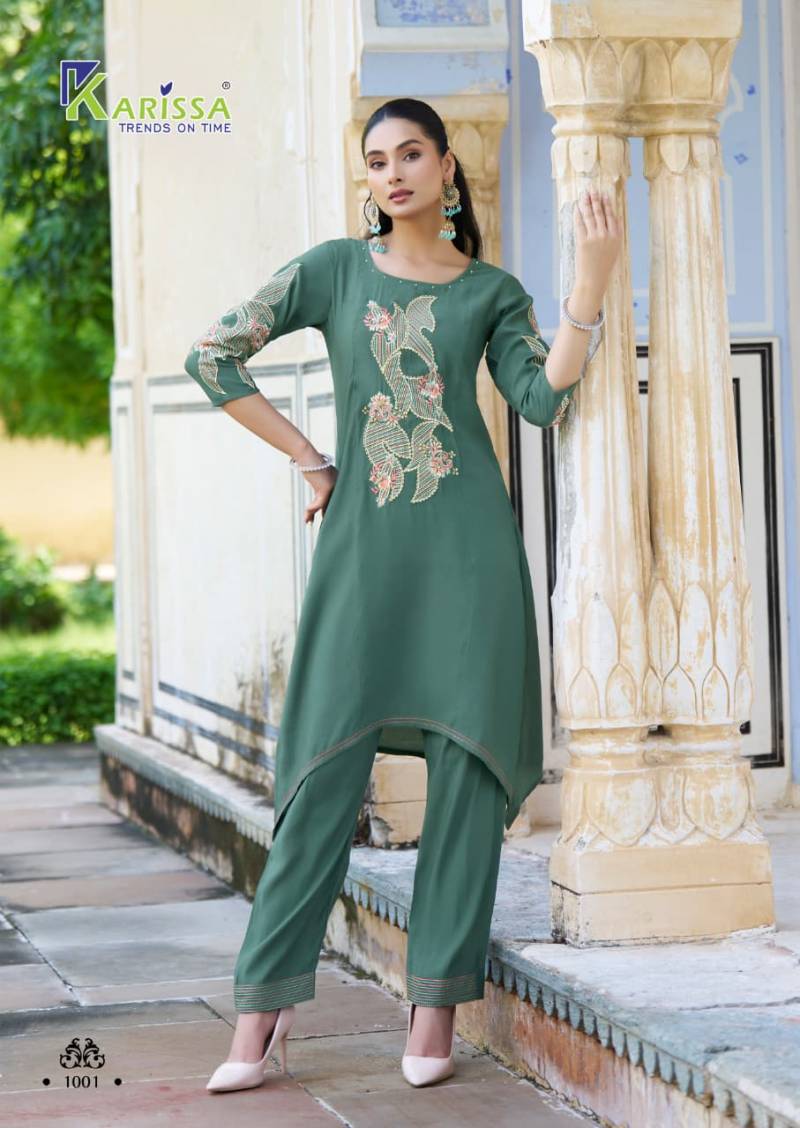 Karissa Lakshara Soft Viscose Thread Work Co Ord Set Collection