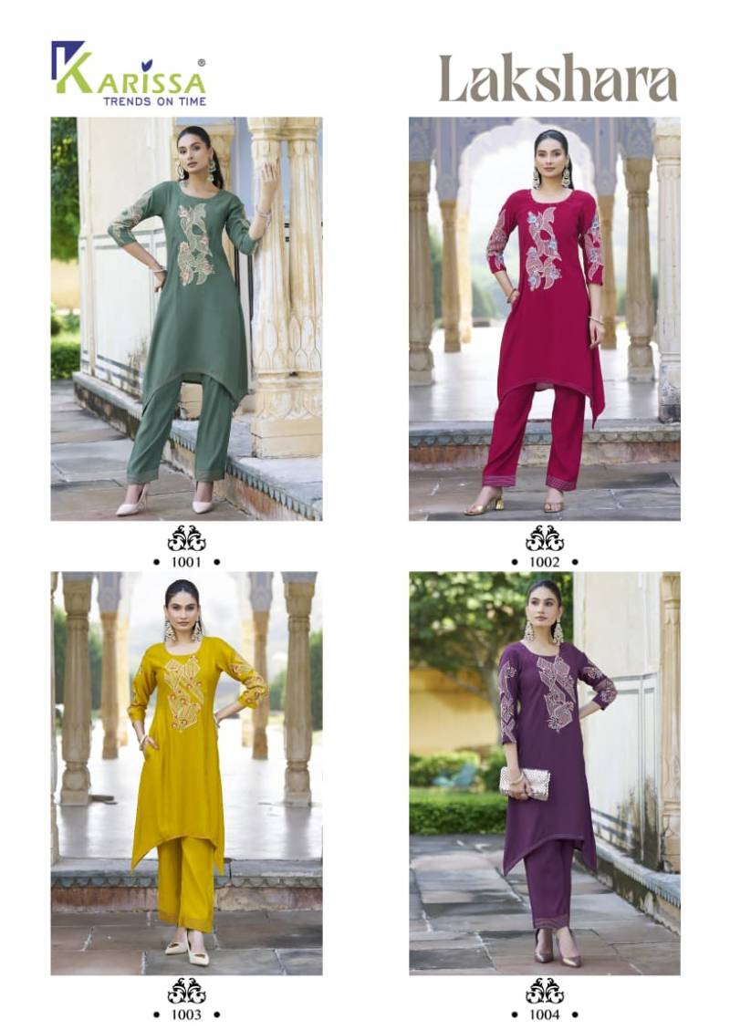 Karissa Lakshara Soft Viscose Thread Work Co Ord Set Collection