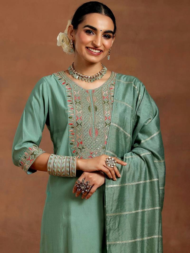 Nitya 01 Chanderi Silk Blend Embroidered Kurti Set