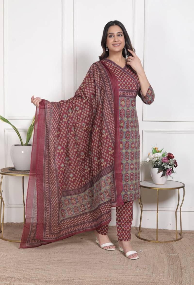 Saina Vol 4 Cambric Cotton Handwork Kurti Pant And Dupatta Collection