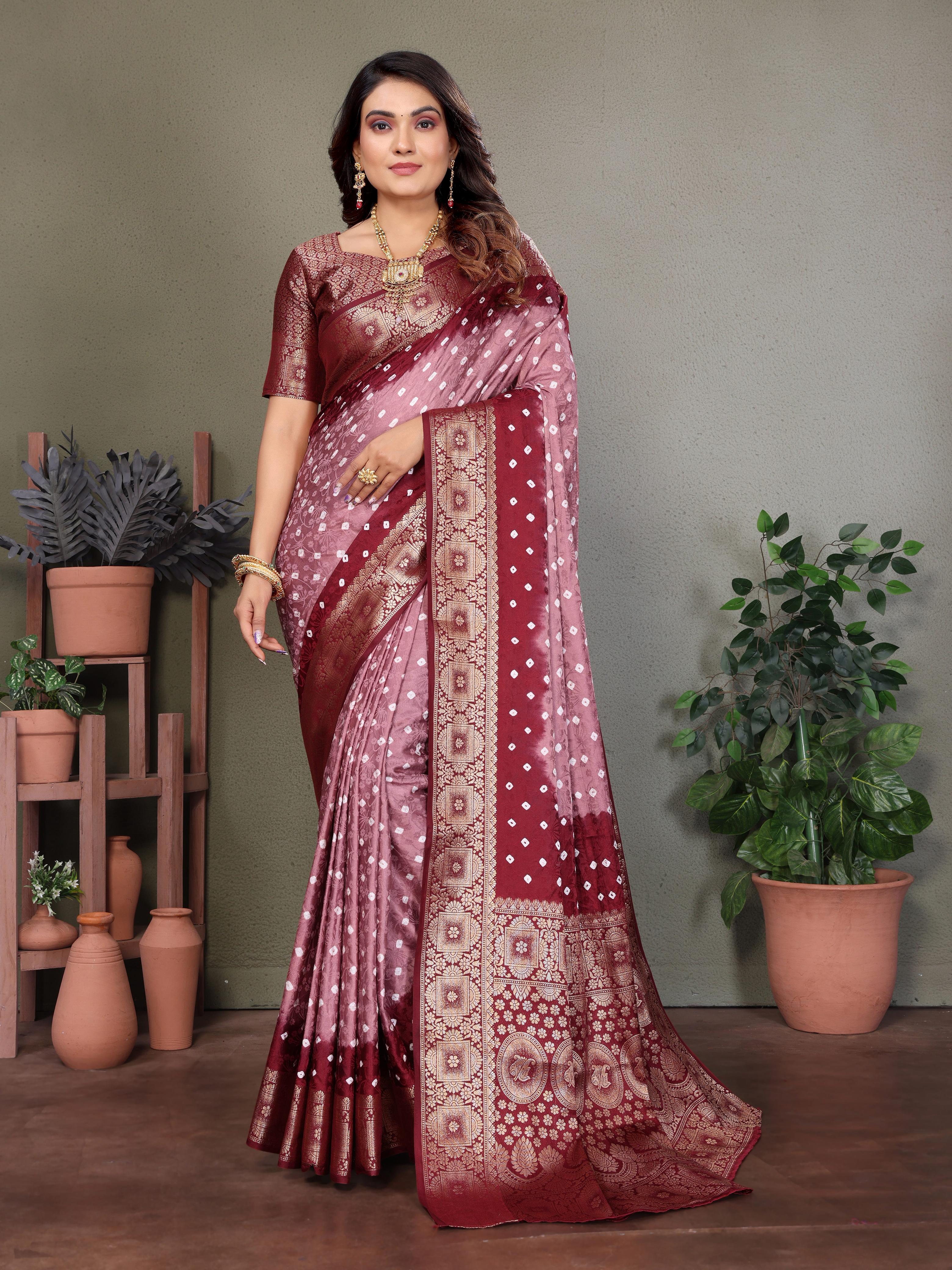 Lekha VC Satyavati Satin Silk Bandhej With Zari Weaving Border Saree
