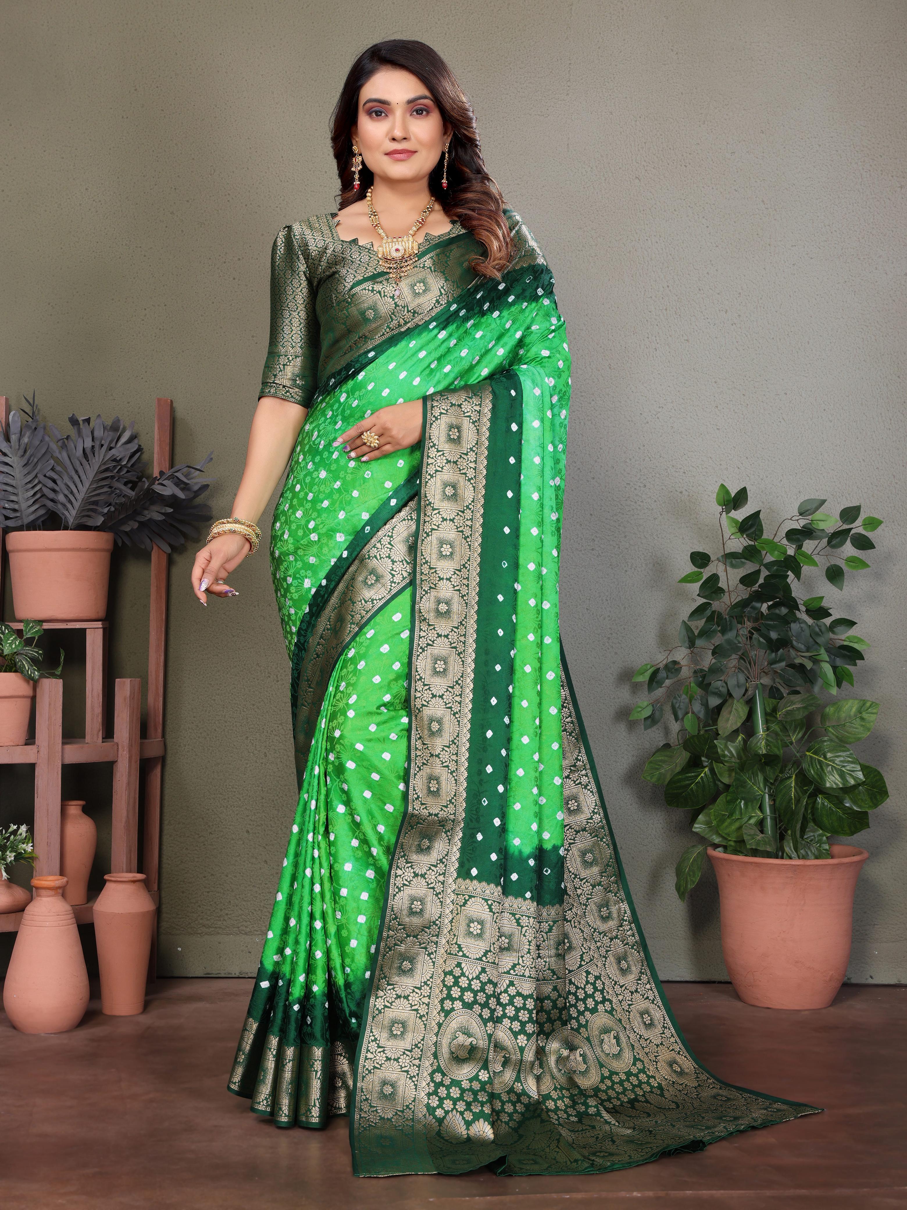 Lekha VC Satyavati Satin Silk Bandhej With Zari Weaving Border Saree
