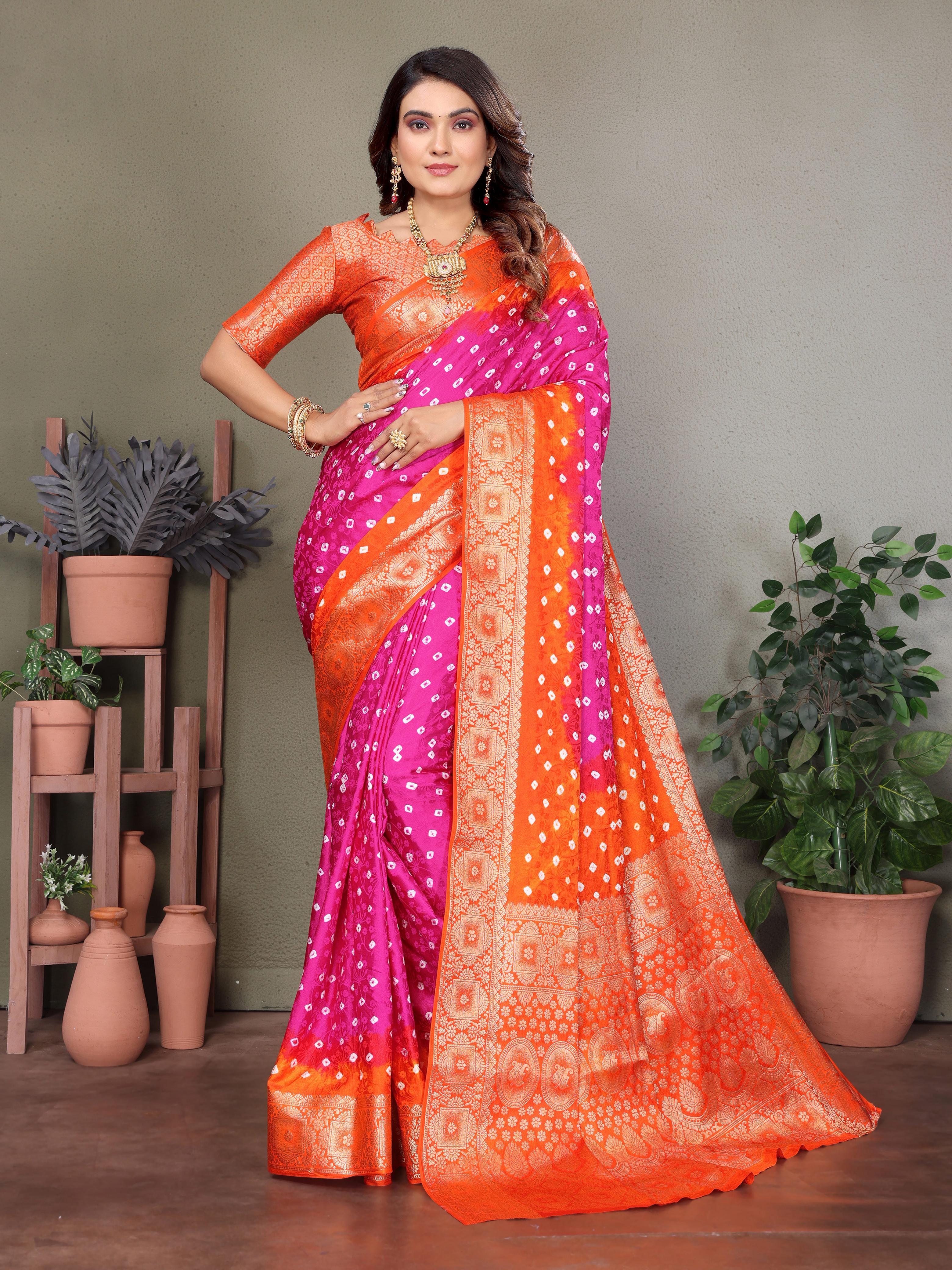 Lekha VC Satyavati Satin Silk Bandhej With Zari Weaving Border Saree