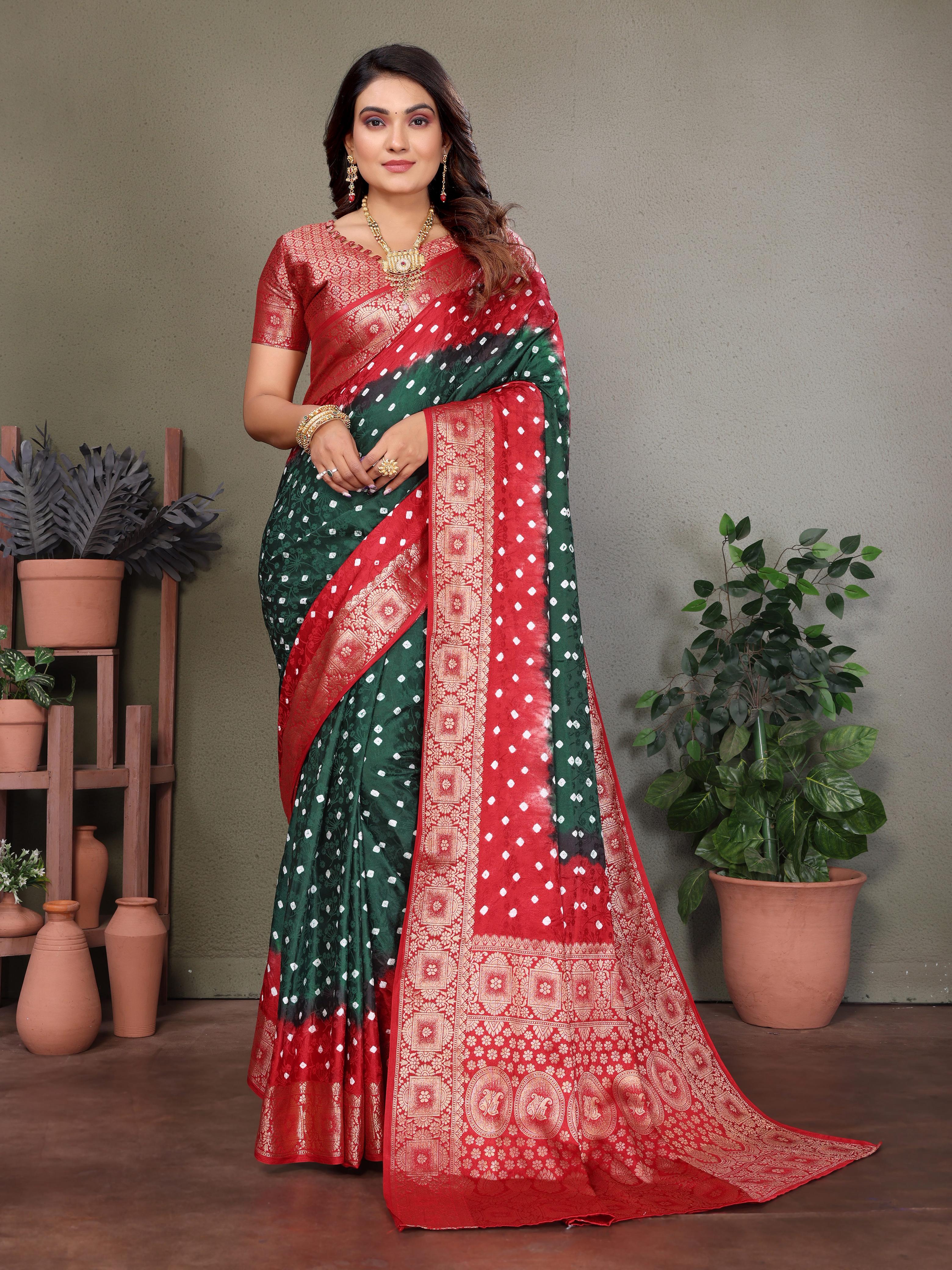 Lekha VC Satyavati Satin Silk Bandhej With Zari Weaving Border Saree