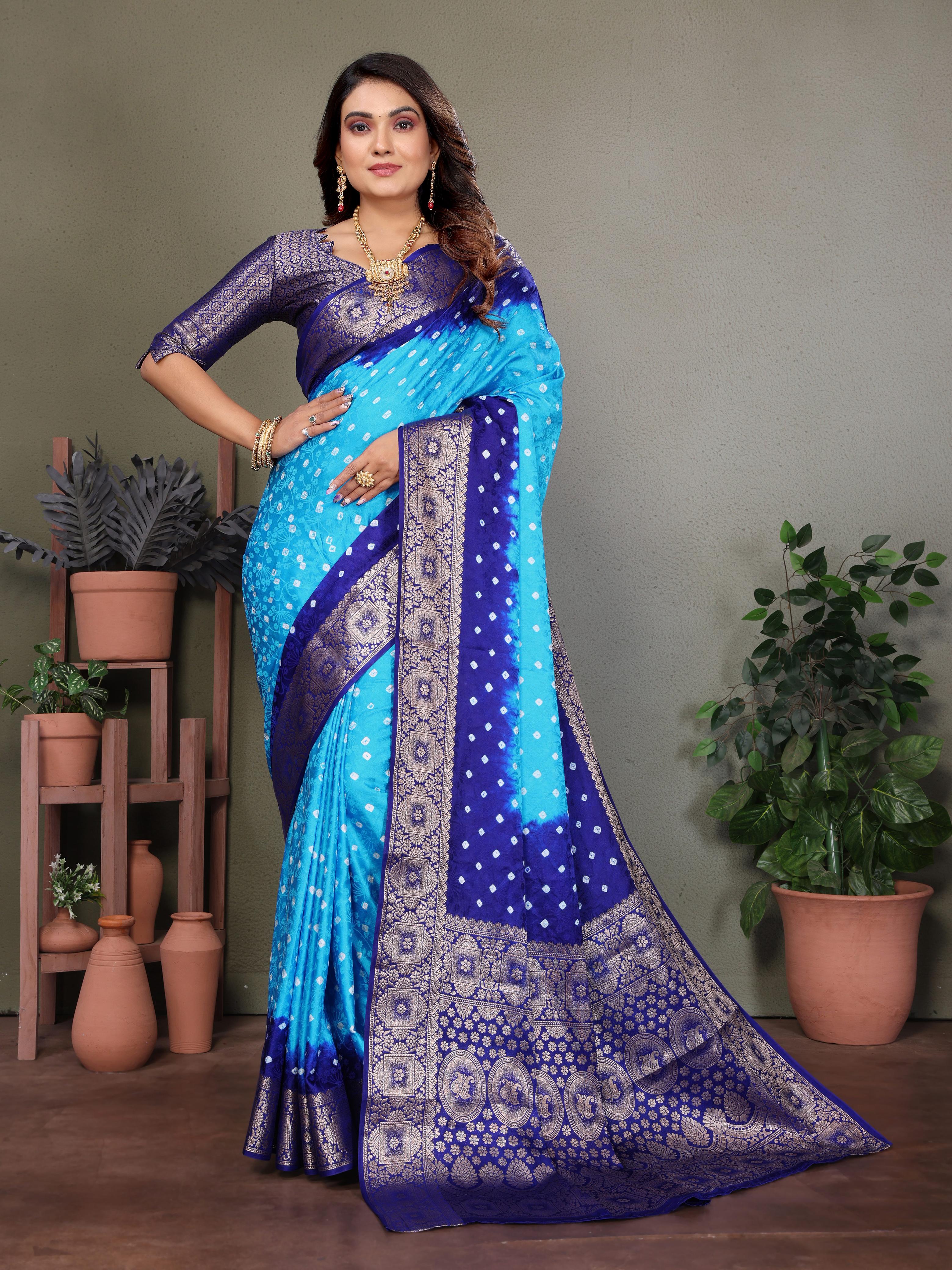 Lekha VC Satyavati Satin Silk Bandhej With Zari Weaving Border Saree