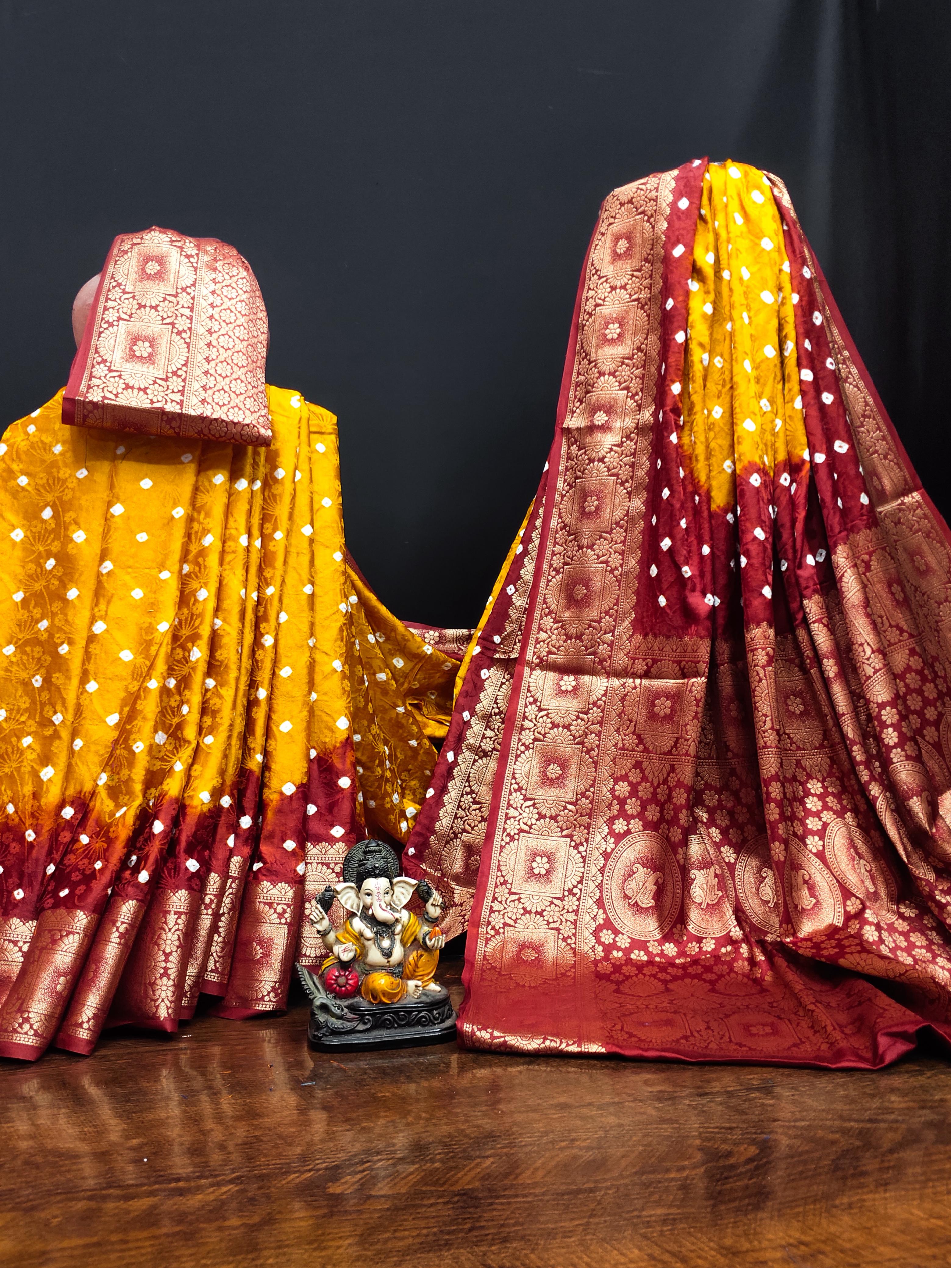 Lekha VC Satyavati Satin Silk Bandhej With Zari Weaving Border Saree