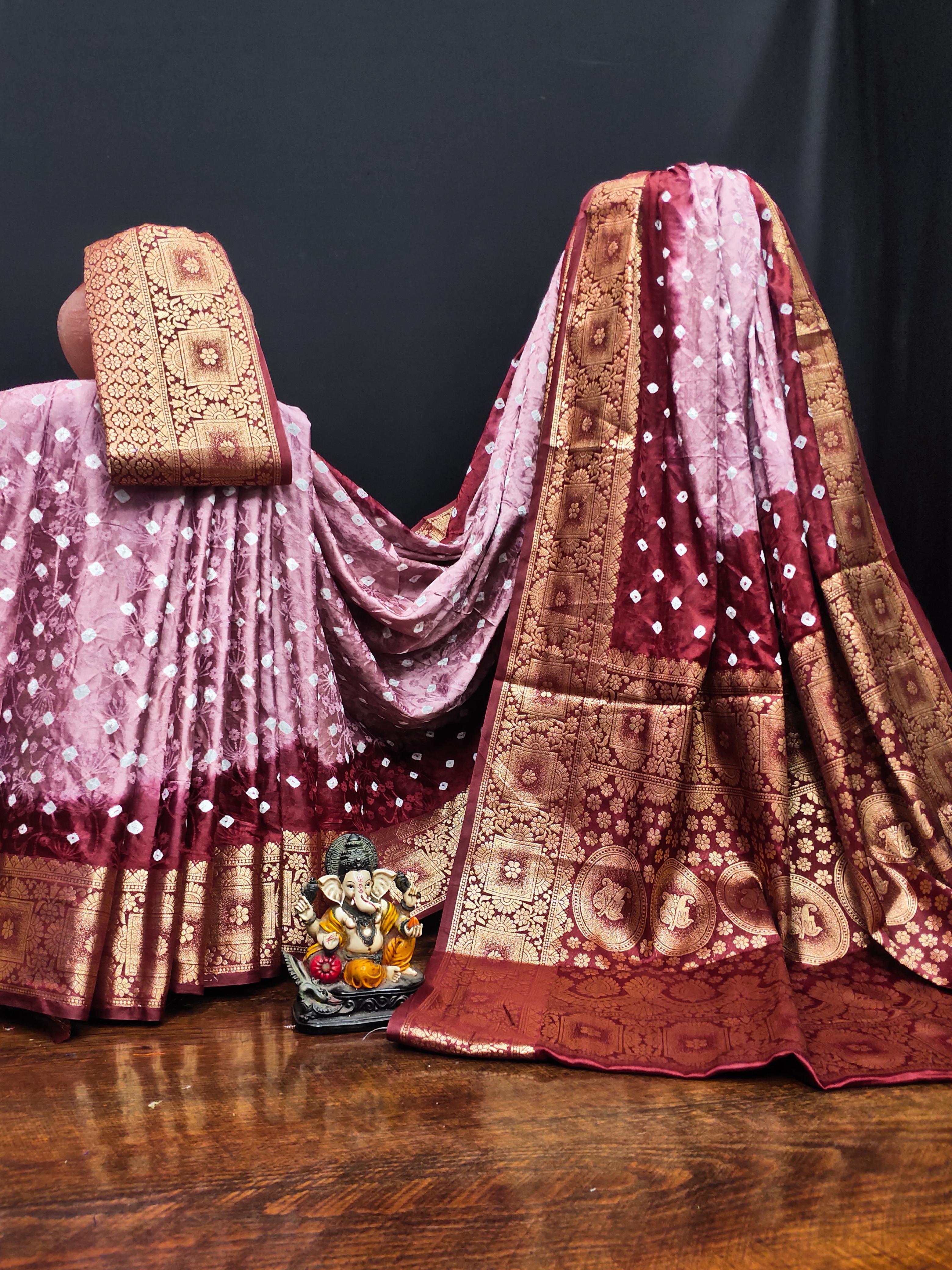 Lekha VC Satyavati Satin Silk Bandhej With Zari Weaving Border Saree