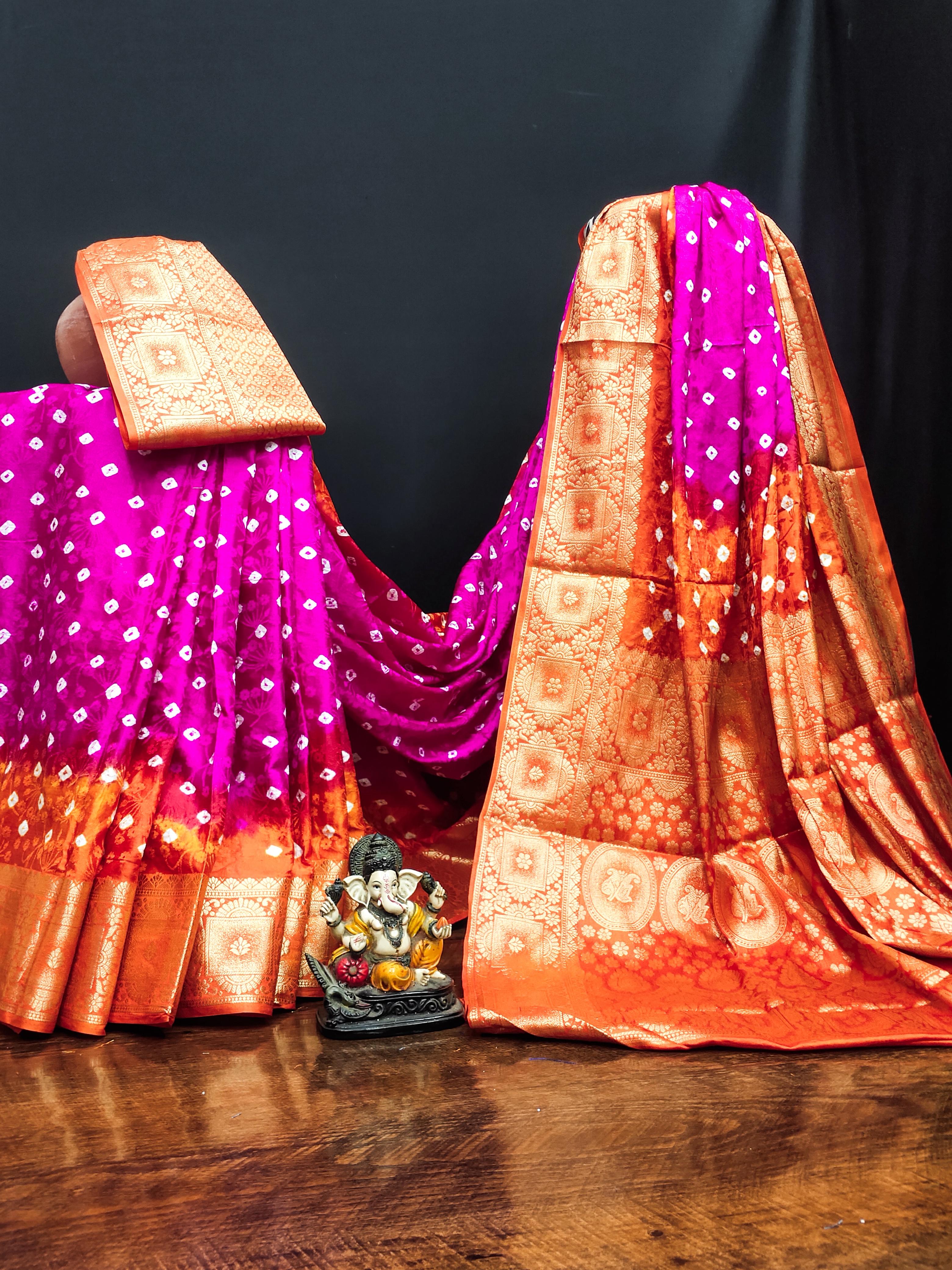 Lekha VC Satyavati Satin Silk Bandhej With Zari Weaving Border Saree