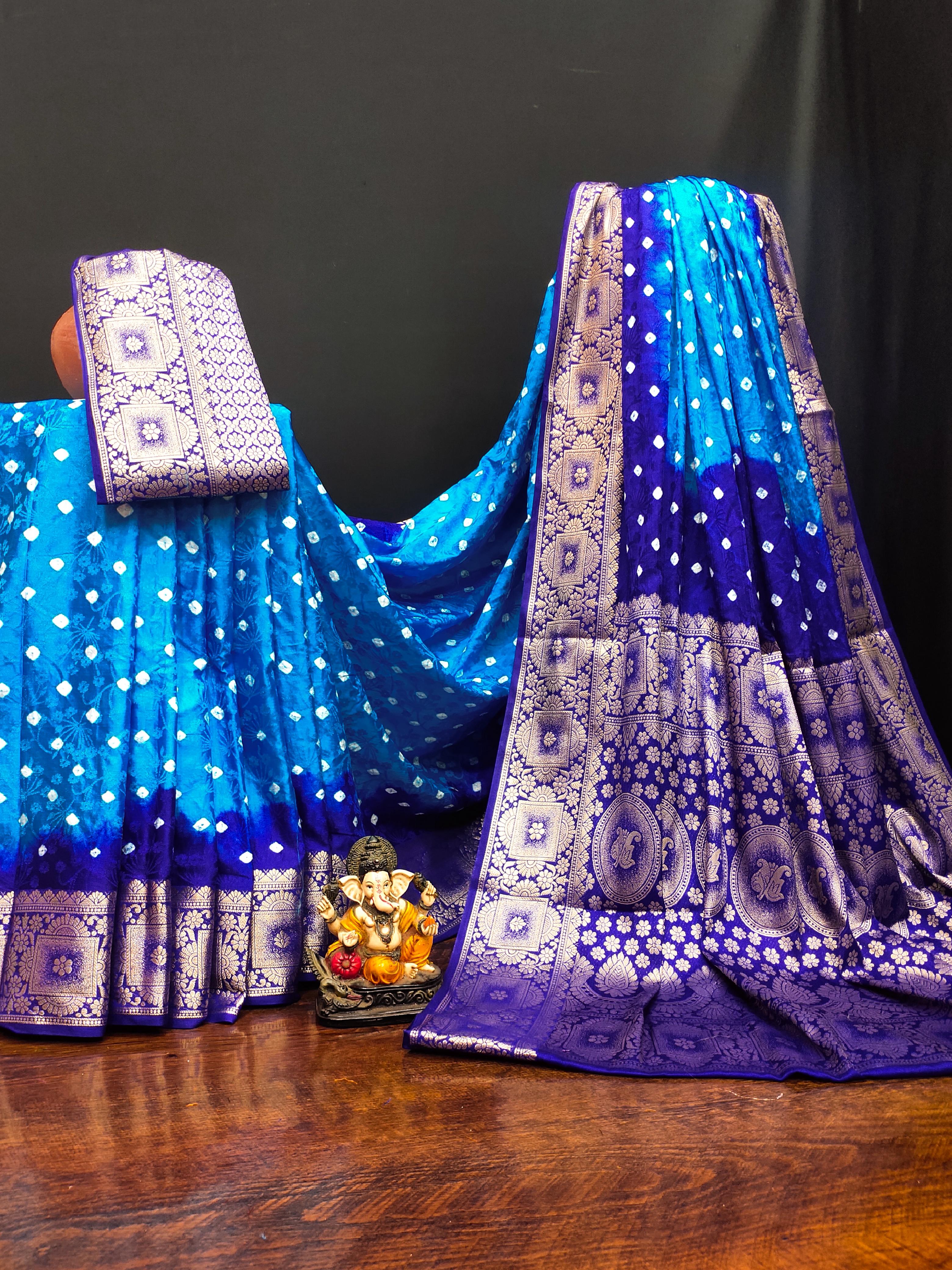 Lekha VC Satyavati Satin Silk Bandhej With Zari Weaving Border Saree