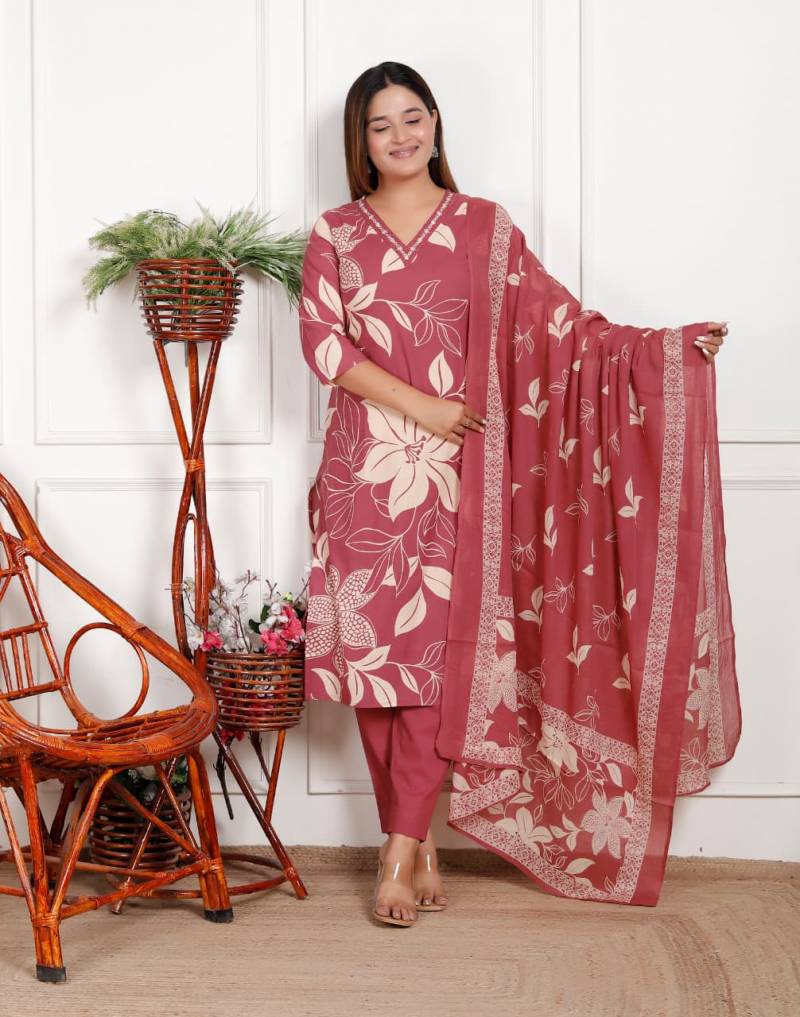 Saina Vol 5 Cambric Cotton Embroidery Kurti Pant And Dupatta Collection