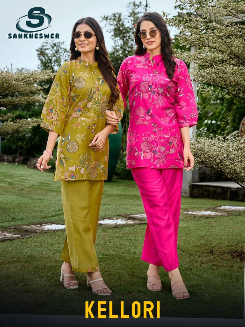 Sankheswer Kelleri Viscose Barline Print Co Ord Set Collection