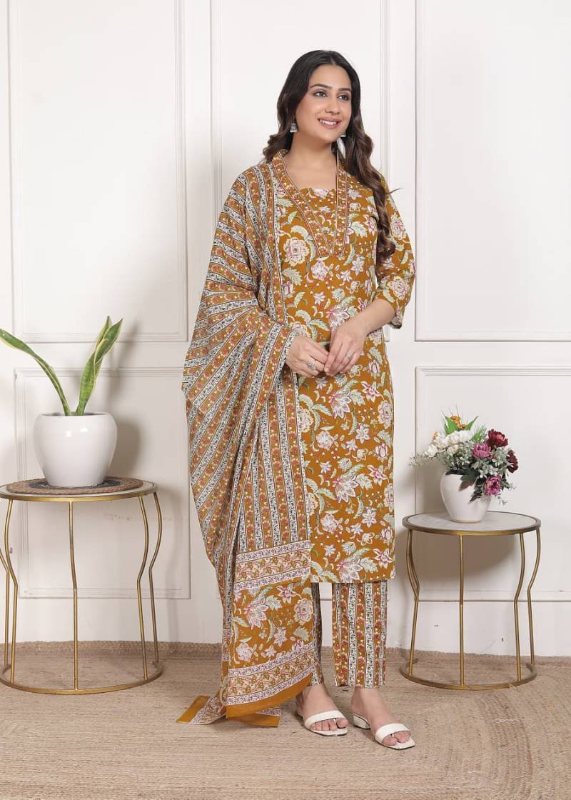 Saina Vol 2 Cambric Cotton Handwork Kurti Pant And Dupatta