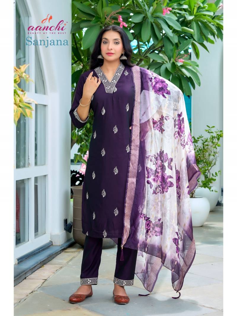 Aanchi Sanjana Rangila Silk Casual Wear Kurti Pant And Dupatta