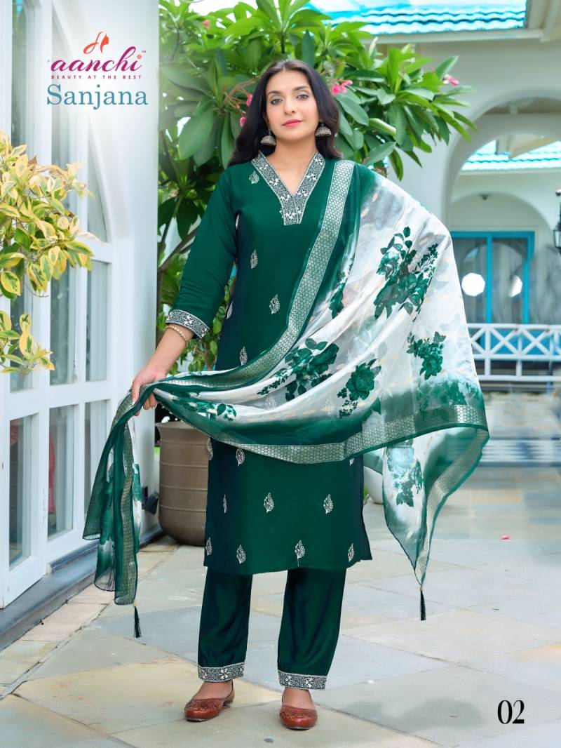 Aanchi Sanjana Rangila Silk Casual Wear Kurti Pant And Dupatta