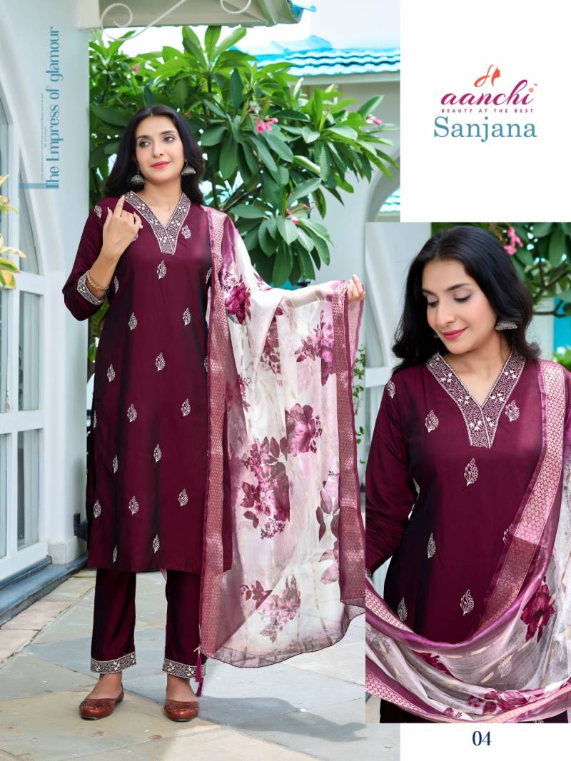 Aanchi Sanjana Rangila Silk Casual Wear Kurti Pant And Dupatta