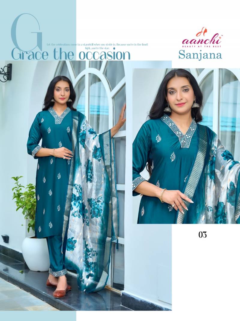 Aanchi Sanjana Rangila Silk Casual Wear Kurti Pant And Dupatta
