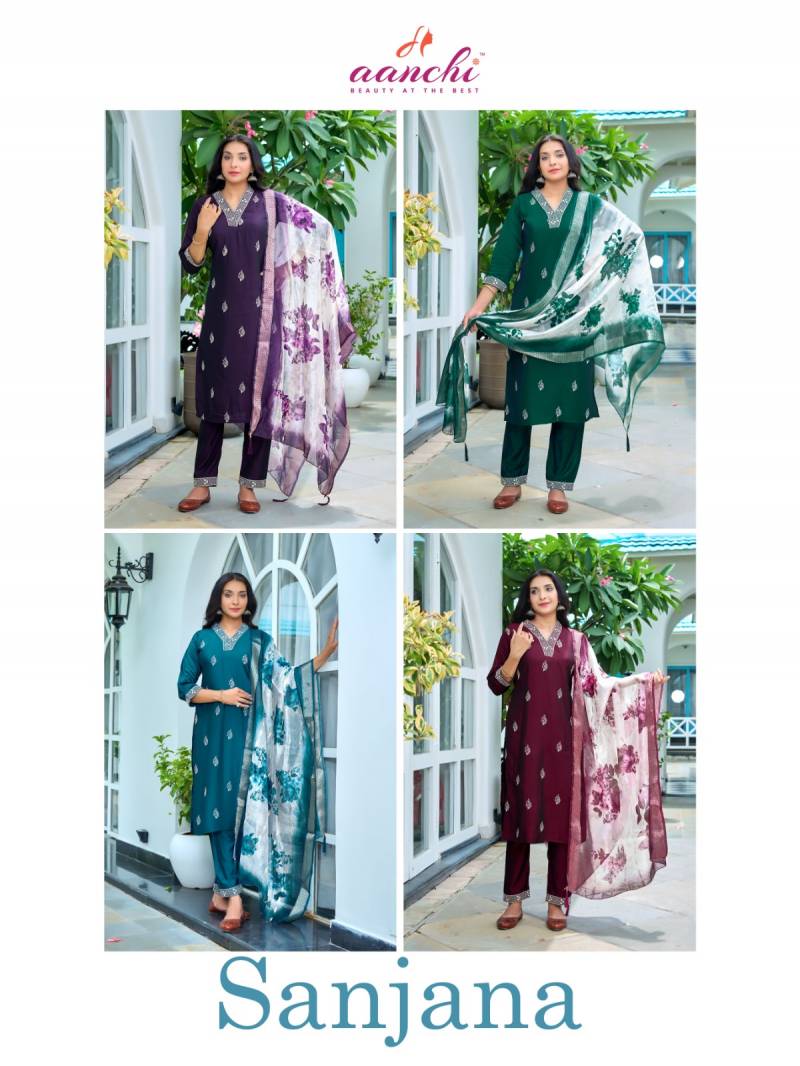 Aanchi Sanjana Rangila Silk Casual Wear Kurti Pant And Dupatta