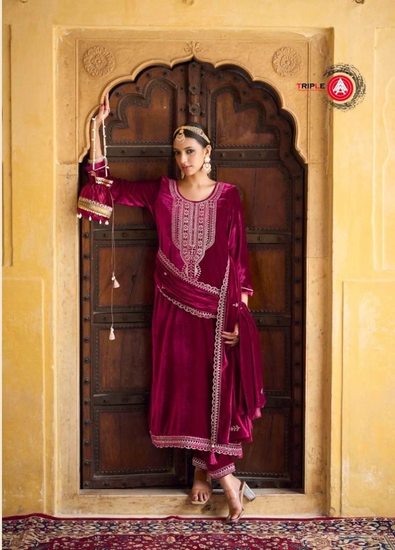 Four Dots Zanaar Viscsoe Pink Velvet Work Salwar Kameez